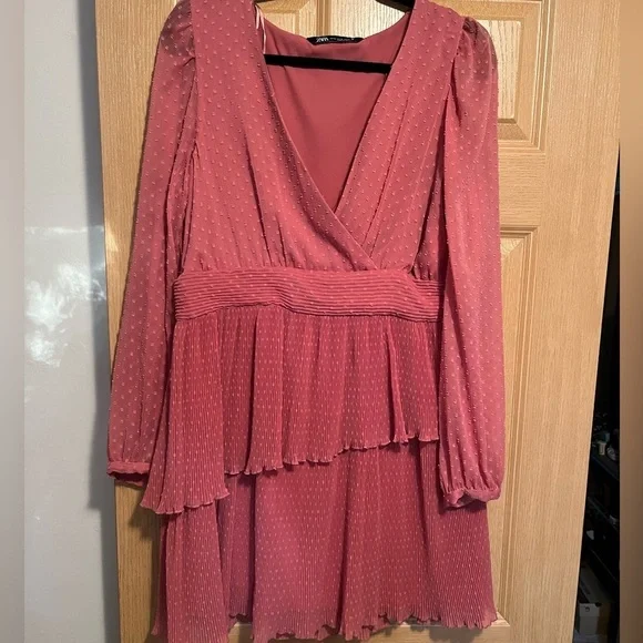 Zara Pink Surplice Ruffle Polka Dot Mini Dress - Picture 3 of 15